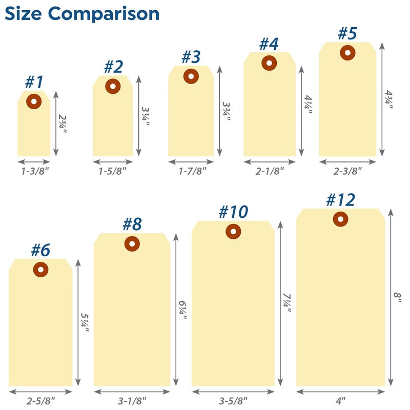 SmartSign Blank Manila Shipping Tags - Pack of 100, Size-10, 15pt Thick Cardstock Tag, 7.25 x 3.625 inch Paper Hang Tags with Reinforced Fiber Patch (No Attachment) - Image 5